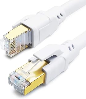 CAT8 Ethernet Cable 1m, High Speed 40Gbps 2000MHz SFTP Internet Network LAN Wire Cables with Gold Plated RJ45 Connector for Router, Modem, PC, Switches, Hub, Laptop, Gaming, Xbox (White, 1m/3ft)