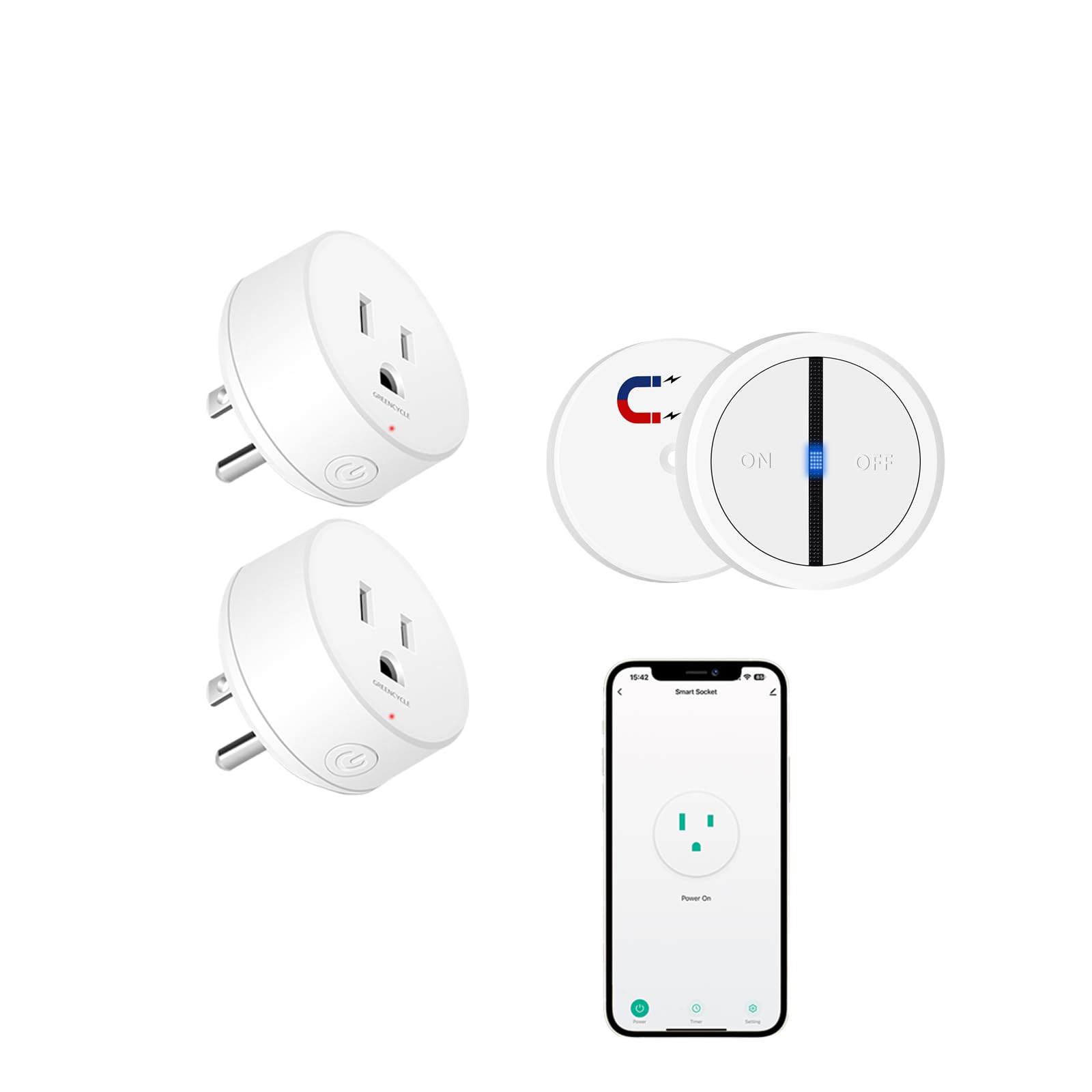 Greencycle Smart Wireless Remote Control Outlet Plug WiFi Outlets for Household On Off Smart Outlets Switch Compatible with