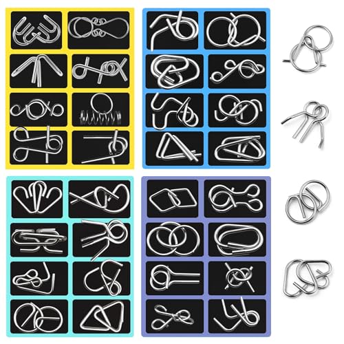 Rompecabezas Metal 32pcs, Juego de Anillos Rompecabezas para Adultos Niños, Puzzle Ancianos para Estimular el Espíritu, Iq Puzzles, Juegos de Reflexión y Lógica, Desarrollar Paciencia Ofrecer Desafíos