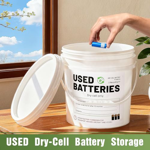 Colingmill Dry Cell Battery Recycling Container 4 Gallon Used Capacity Battery Disposal Bin Dry Cell Storage Recycling Pail with Lid Label - Thumbnail 4