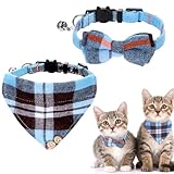 Psyqtsuary 2 Pcs Breakaway Cat Collar with Bells Cat Bandana Tie Collar with Bells Breakaway Kitten Collars Adjustable Safety Pet Collars for Cats Puppy and Small Pets