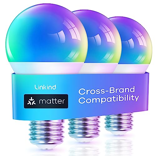 Linkind Matter WiFi Smart Light Bulbs Work with Apple Home/Siri/Google Home/Alexa/SmartThings, RGBTW Color Changing Light Bulbs Music Sync, Smart Home Automation, 2.4Ghz WiFi Only A19 E26 60W 3 Pack Linkind Matter WiFi Smart Light Bulbs Work with Apple Home/Siri/Google Home/Alexa/SmartThings, RGBTW Color Changing Light Bulbs Music Sync, Smart Home Automation, 2.4Ghz WiFi Only A19 E26 60W 3 Pack