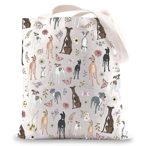 MYSOMY Greyhound Cottagecore Tote Bag Greyhound Lover Gift Greyhound Owner Gift Greyhound Dog Shoulder Bag (thin dog UK)