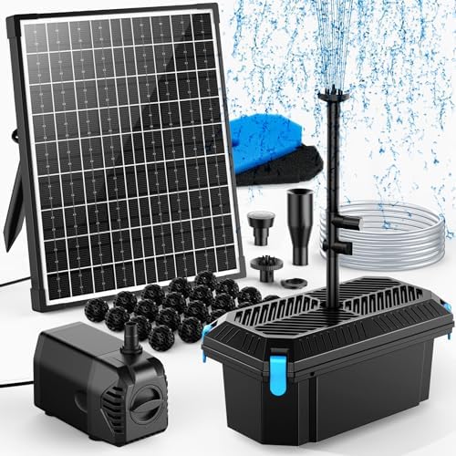 POPOSOAP Solar Pond Filter with Fountain Pump, 20W Solar Powered Water Pump and Pond Filters for