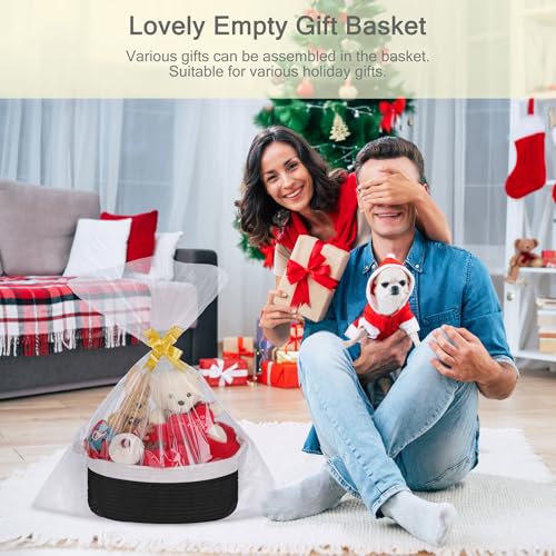 Image of Small Empty Gift Basket with Bag & Ribbons, White & Black