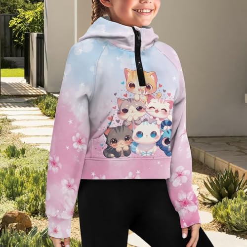 Hoodies for Girls Sweatshirts for Kids Zip Up Pullover Cute Clothes Fall Jackets Graphic Shirts with Pockets 5-144
