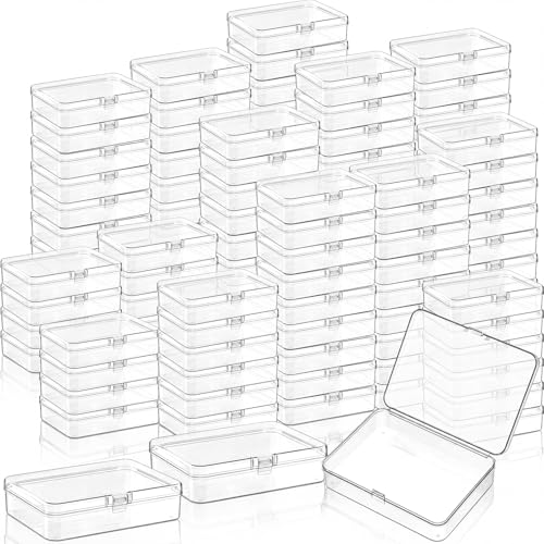 Image of SATINIOR 300 Packs Clear Small Plastic Containers 4.45 X 3.3 X 1.18 Inches Transparent Storage Box with Hinged Lid in Bulk for Jewelry Hardware Crafts Small Items