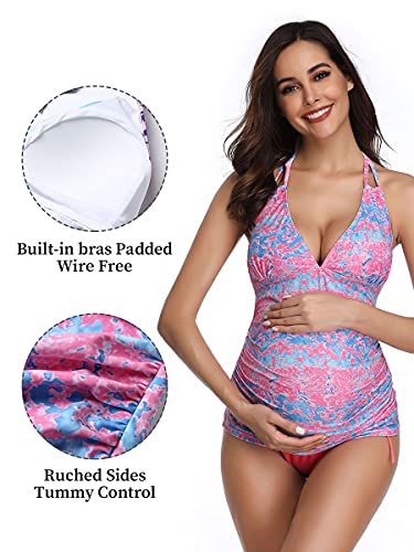 Women Halter Maternity Tankini Swimsuit Floral Pregnancy Plus Size Swimwear Pink #TOP1