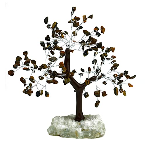 Image of REMEDYWALA Charged Energized Tiger Eye Crystal Tree Cluster Stone Base for Reiki Healing Tiger Eye Stones Crystal Tree 150 Beads
