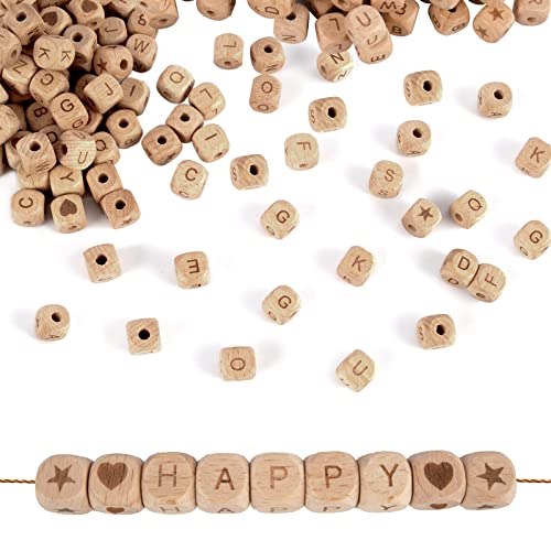 TTIAYAO Holzbuchstaben Perlen Set 120 Stück - 12mm A-Z Mit Sternen & Herzen Für DIY Schmuck