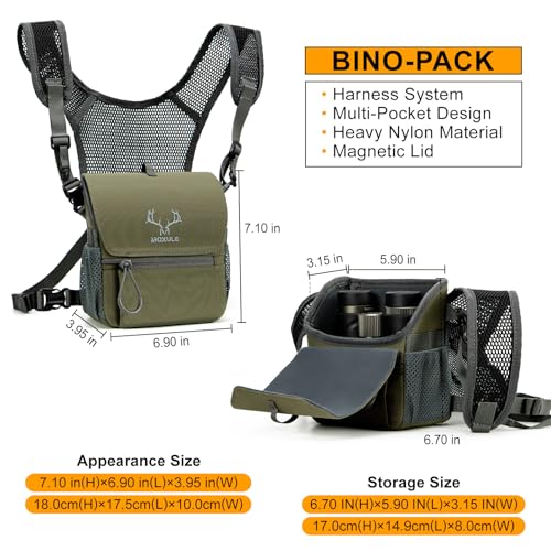 Image of MOXULE Binocular Harness Chest Pack: Bino Case, Magnetic Lid, Rain Cover | Silent one-hand access, water-resistant fabric, MOLLE webbing for hunting, birdwatching and hiking, Model: BINO Lite