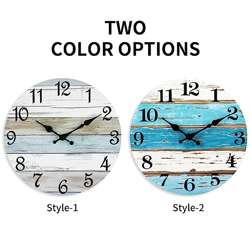 Wall Clock - Beach Themed Blue Wall Clocks Battery Operated Silent Non-Ticking, Vintage Round Rustic Coastal Nautical Clock Decorative For Home Kitchen Living Room Office Bathroom Bedroom(10 Inch) #TOP1