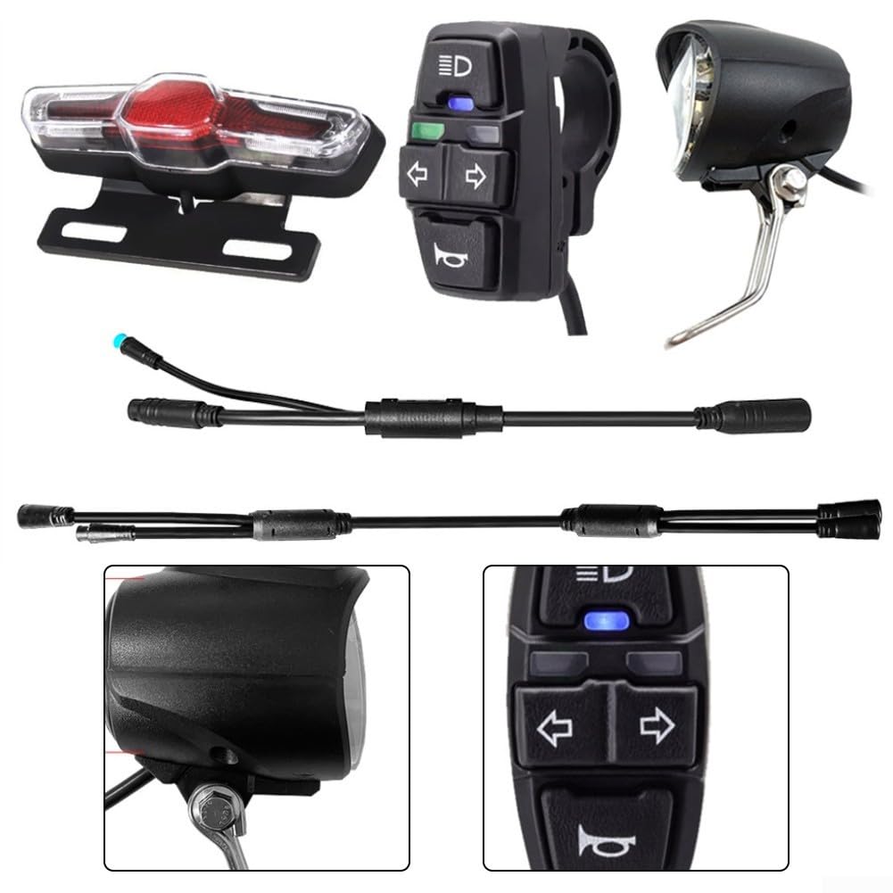 Honseadek Kit di luci per bicicletta elettrica impermeabile con luce del freno e indicatori di direzione, set di fari lampeggianti dinamici per la conversione di biciclette elettriche