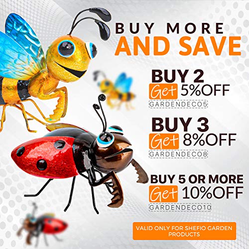 Decorative Bee And Ladybug - Metal Yard Art - Garden Outdoor Fence Wall Decor Sculpture, Set Of 2 – Hanging Decoration Bumble Bee Tree Ornaments. Perfect Housewarming Gift #TOP6