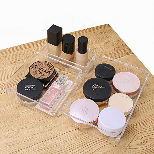 Puricon 9 Pcs Desk Drawer Organizers Trays Set Clear Plastic Storage Bins Bathroom Drawer Tray Dividers Vanity Trays Organizer for Bedroom Dresser Makeup Kitchen Utensil Office - Thumbnail 5