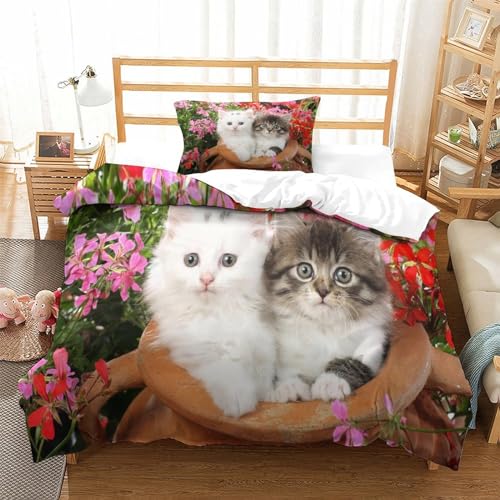 Housse de couette chat en peluche parure de lit 3 pièces microfibre 135x200 - 3