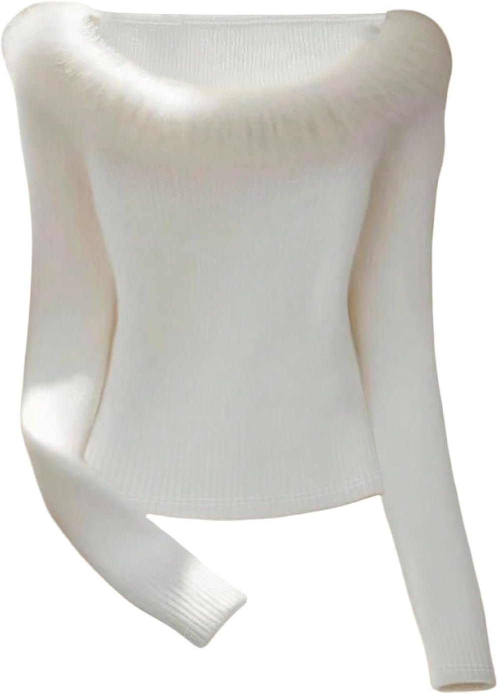 Verdusa Women's Faux Fur Collar T Shirts Y2k Basic Tees Slim Fitted Tops Spring Outfits