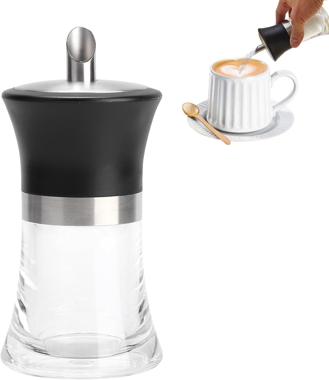 Marvellous Distributeur de Sucre, 100ml Sucrier Pour Sucre en Poudre, avec Couvercle, Adaptés à la Poudre de Matcha, Transparent Récipient de Rangement de Cuisine, Accessoires d'ustensiles de Cuisine