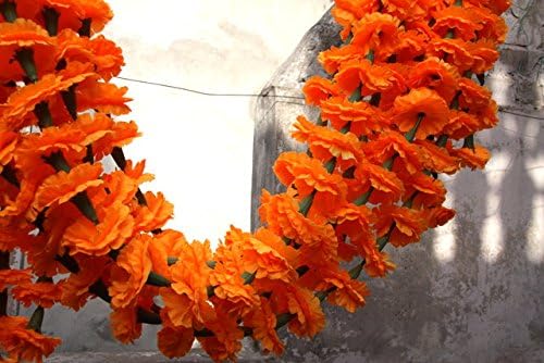 Buycrafty 5 Feet Long Strands Marigold Garlands, Flower Garland, Indian Wedding Flowers, Diwali Marigold, Set of 10+1 Free, Party Decor, Wedding, Deepavali
