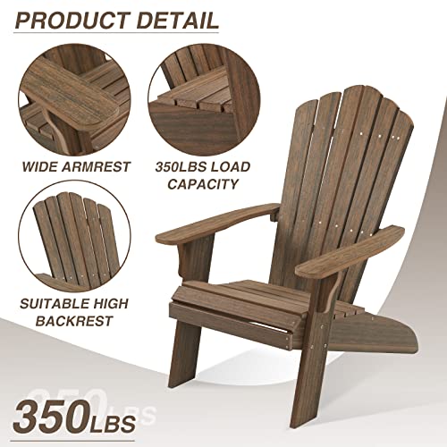 Acuel Adirondack Chair, Outdoor Oversized Patio Chair Poly Lumber Weather Resistant & Durable Fire Pits Chair For Poolside,Lawn And Garden,350Lbs Weight Capacity (Light Brown) #TOP3