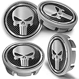SkinoEu Kompatibel für Nabendeckel VW 65mm Radnabenabdeckung für Alufelgen Felgendeckel Nabenkappe Radkappen Silber Schädel Punisher CVS 10