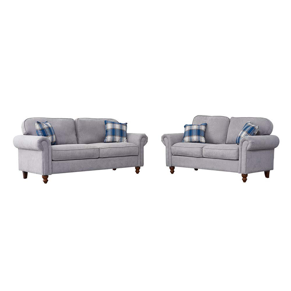 2 & 3 Seater Retro Fabric Sofa - Living Room Sofa with Free Cushions (Gray, 2 + 3 Seater)
