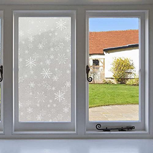 Image of WISDOM Privacy Window Film Frosted Glass Film No Glue Anti-UV Window Sticker Non Adhesive for Privacy Office Meeting Room Bathroom Living Room (Snowflake Frosted, 24 x 240 inch)