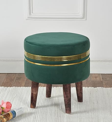 Image of NACIA Velvet Ottoman Pouffes Stool for Living Room Wooden Sitting Furniture Footrest Footstool for Foot Rest Upholstered Foam Cushioned Puffy for Home Decor, Dressing Table Stool (17 inch Height, Green)