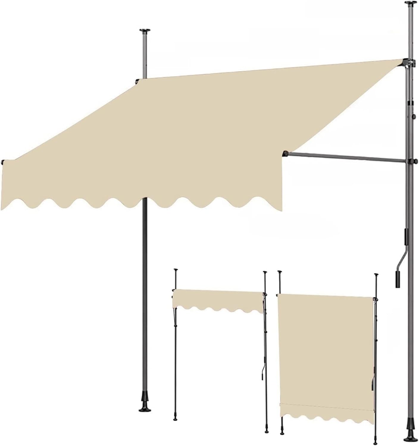 Adjustable Balcony Awning, Manual Retractable Awning, Free