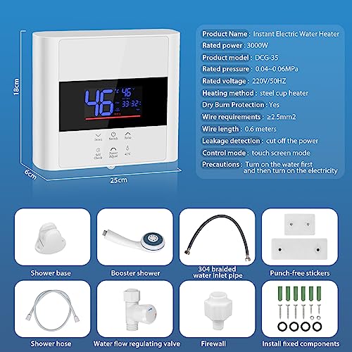 Electric Tankless Water Heater, Small Instant Hot Water Heater for Kitchen Sink, 3000W 110V, With LCD Digital Display