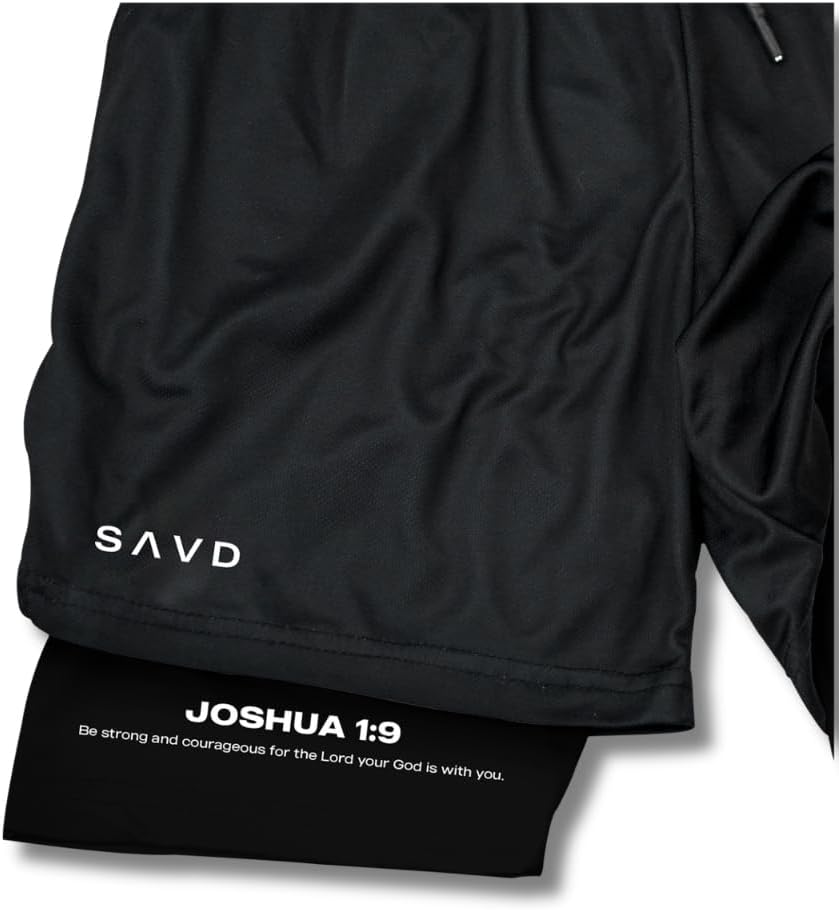 SAVD Christian Performance Shorts - Men's Gym & Sport Shorts with Pockets & Compression Liner, Bible Verse Activewear - Image 5