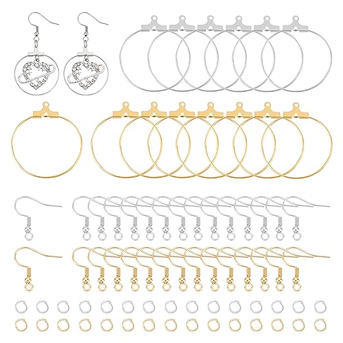 UNICRAFTALE 2 Colors Earring Making Finding Kit 24 Pcs Hoop Earrings 40 Pcs Earring Hooks Stainless Steel Wire Ring Pendant Earrings with 80Pcs Jump Rings for Jewelry Making