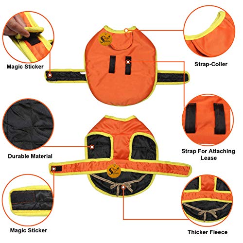 Image of Sage Square Dog Coat, Ultra Warm Windproof Winter, Thicker Fleece Jacket for Cold Weather. (Large - 26 Inches, Orange Plain)