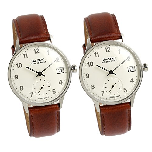 [ザ・スタック] The STAC ペア売り 日本製 腕時計 ウォッチ Authentic Round 36mm クラシック メンズ レディース (アラビア×シルバーブラウン)
