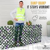 Expanding Trellis With Artificial Leaves & Purple Flowers - Extendable up to 282x30cm (9.3× 1.0ft), Decorative Garden Privacy Screen - Ficus Leaf Artificial Hedge Screening Panel for Balcony, Fence - Image 4