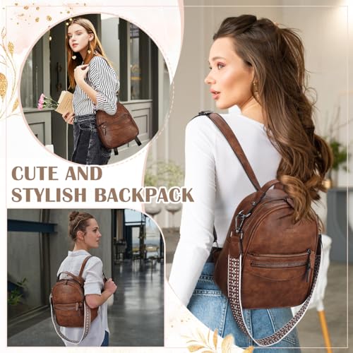 Image of RAVUO Mini Backpack Purse for Women, Cute Convertible Leather Handbag Multipurpose Shoulder Bags Travel Daypack 3 Ways to Carry,Brown