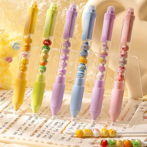 6 bolígrafos gel retráctiles con cuentas decorativas miniatura 3