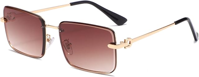 Long Keeper Retro Rectangle Sunglasses Unisex Fashion Vintage Square Glasses UV400 Tinted Rimless Sunglasses Womens Mens