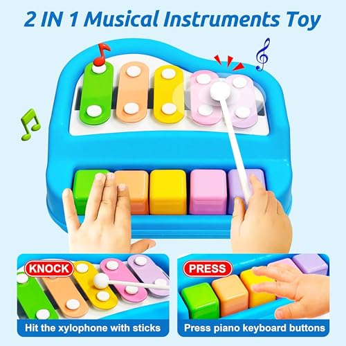 Image of 2-in-1 Xylophone & Piano Toy for Kids | 5 Scale Musical Instrument Toy for Babies 6 Months to 4+ Years | Non-Toxic, Non-Battery Baby Gift for Boys & Girls, Toddlers (0 to 3+ Years)