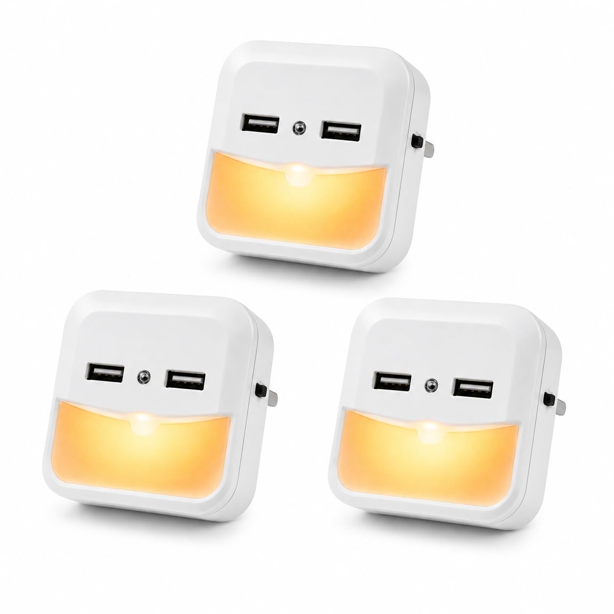HUBIBUBI Plug in Night Light Adapter with 2 USB Ports Auto Dusk to Dawn with Sensor Switch LED Warm White 3000K Auto On/Off for Home Bedroom Hallways 2 Pack, 3