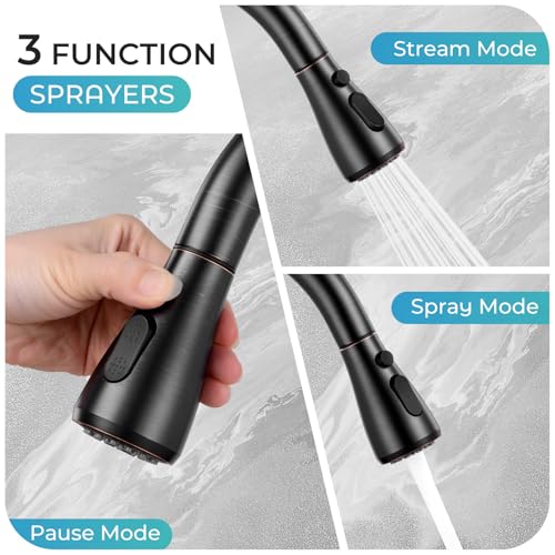 Image of Kitchen Faucet with Pull Down Sprayer - ORB Single Handle Kitchen Faucets, High Arc Stainless Steel Pull Out Kitchen Sink Faucet with Deck for RV Laundry Farmhouse Bar