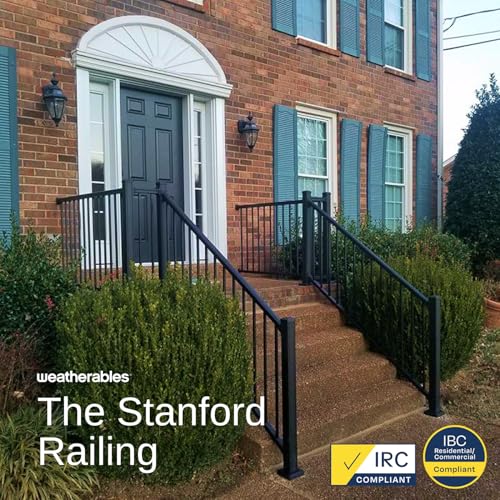 Image of Weatherables 42 in. H x 5 ft. W Stanford Gate Kit - Aluminum Porch & Deck Railing Gate with Black Powder-Coated Finish, Adjustable Outdoor Entry Gate
