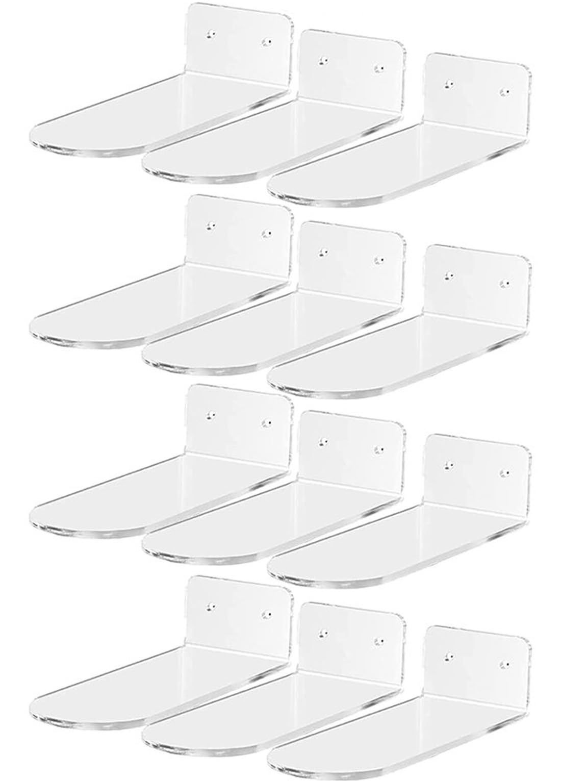 siyara wall mounted shoe rack organizer | floating acrylic shoe display shelf | space-saving shoe holder for home, entryway, closet, shop & sneaker storage (transparent,4 inch- pack of 12)