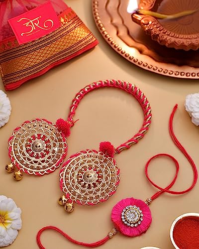 Image of Rakhi Gift Hamper Bhaiya Bhabhi Rakhi Set Rakhi For Bhabhi Lumba Rakhi Set Dry Fruits Combo Pack Small Pet Jars Pack Of 4 Dry Fruits Cashew Walnut Almond Pista Pink Autumn Rakhi Set