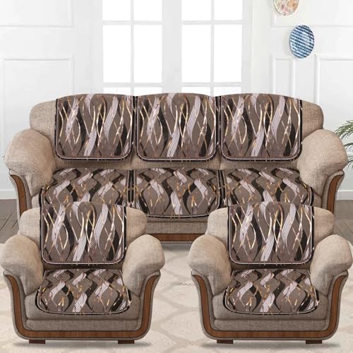 Cloth Fusion Floral Sofa Cover Set of 5 Seater | Velvet Sofa Cover 3 Seater and 2 Seater | 10 Piece (Brown 01) (B0D9BSFXNQ) Amazon Price History, Amazon Price Tracker