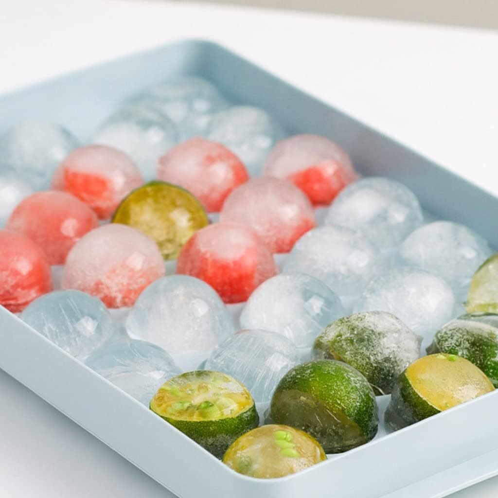 Ice Cube Mold, Large Capacity Ice Tray, Household Freezer Ice Box, Refrigerator Freezer Ice Cube Mold W/Lid (Blue)