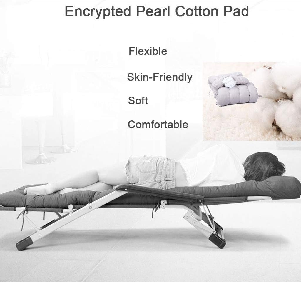Leżak Krzesło Ogrodowe Oxford Mesh Fabric Rozkładane Leżaki Fotel Składany Przerwa Na Lunch Zakrzywiony Podłokietnik Do Biura W Ogrodzie Camping Leżak Ogrodowy Leżak do Opalania(B-Grey+Cushion)