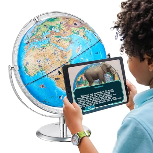 VEVOR Educational World Globe, 10 in/254 mm, Interactive Globe for Kids, with AR Golden APP, 720° Rotation, LED Night Lighting, 197 National Geographic Knowledge, STEM Toy, for Children Ages 4–10