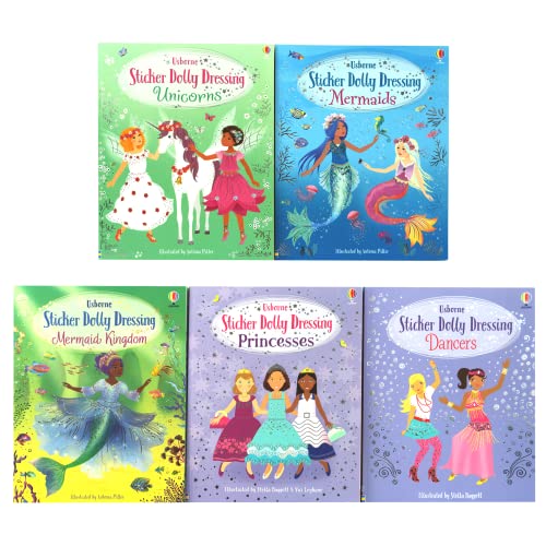 Usborne Klistermärke Dolly dressing 5 böcker set (klistermärke Dolly dressing enhörningar, klistermärke docka dressing sjöjungfrur, klistermärke docka dressing prinsessor, klistermärke docka dressing