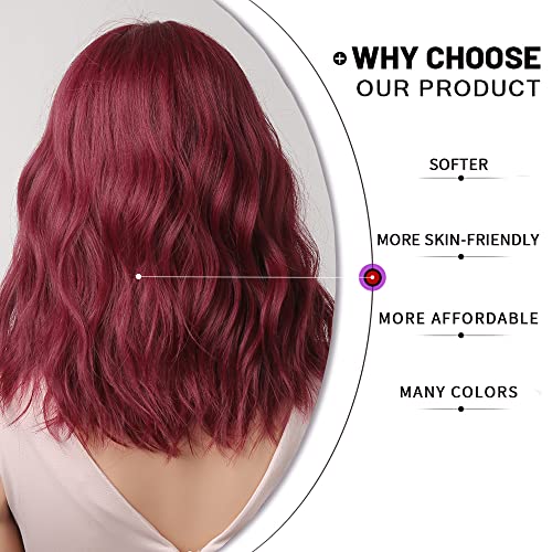 Esmee Short Wave Red Bob Wigs With Fringe Shoulder Length Burgundy Wig Curly Wavy Synthetic Cosplay Wigs for Women - Image 4